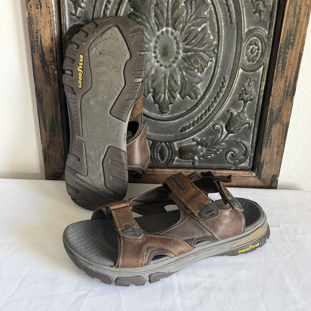 Skechers Brown Leather Hiking Trail Walking Sandals Mens Sz 12 Fisherman Strappy
